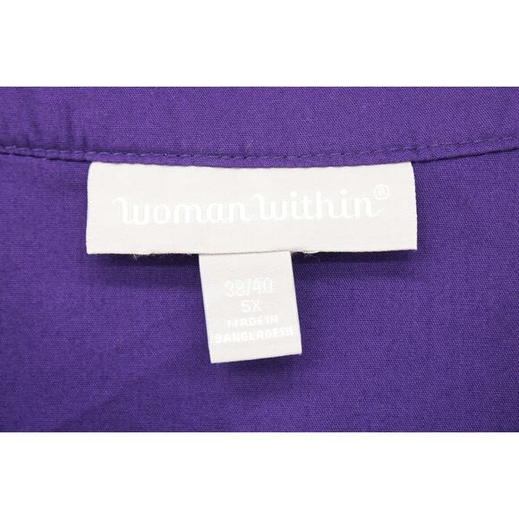Woman Within Tunic Shirt Woman's 5X Purple Pintuck Button Up Cotton Long Sleeve - Picture 5 of 8